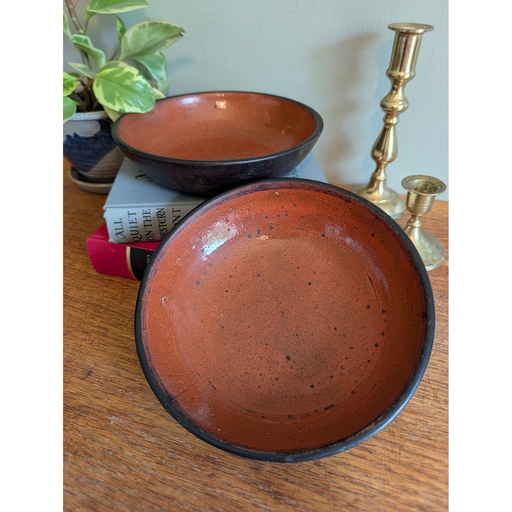 Vintage Mexican Cazuela Bowls Terracotta Redware Earthenware Barro Rojo Set of 2